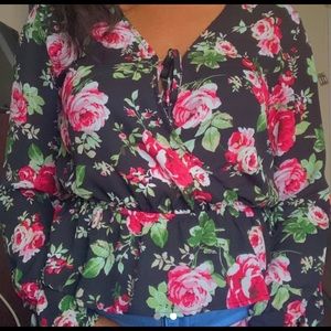 Floral Long- Sleeved Cropped Top